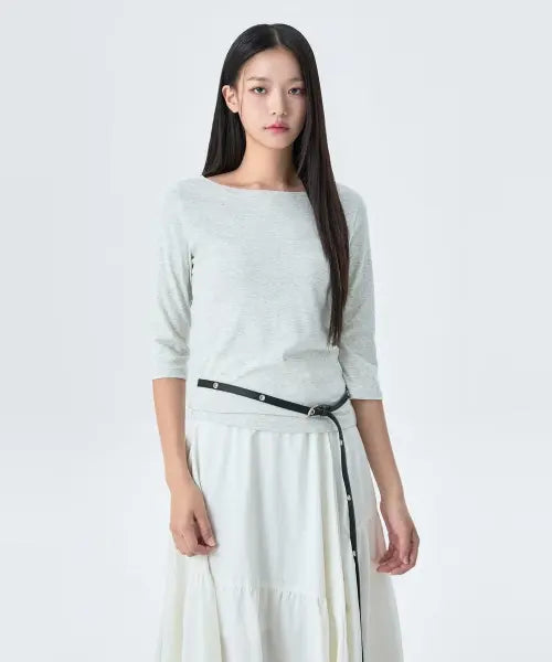 [MIXXO] Boat Neck 3/4 Sleeve T Shirt_MIWHWG910A / 보트넥 7부 티셔츠_MIWHWG910A