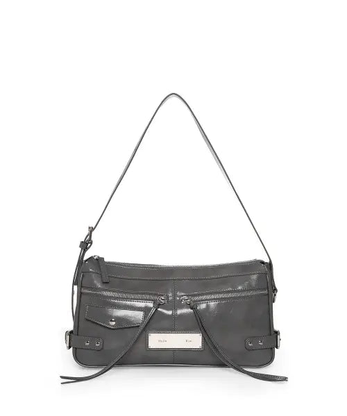 [MATIN KIM] SIDE BUCKLE BIKER SHOULDER BAG IN CHARCOAL