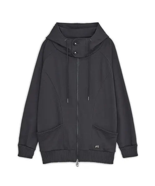 [HUG YOUR SKIN] High-neck loose hoodie zip-up (Charcoal) / 하이넥 루즈 후드집업 (차콜)