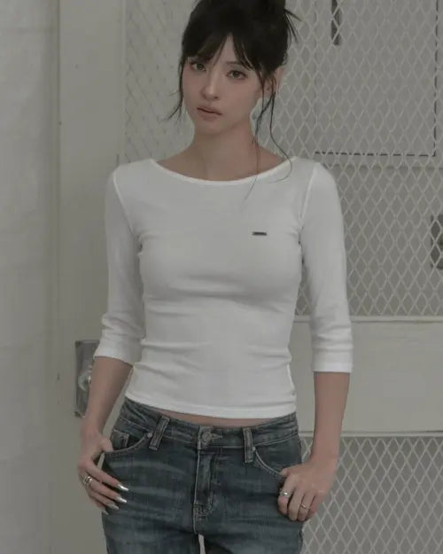 [KHAKIPOINT] Muted Boat Neck Top (white)