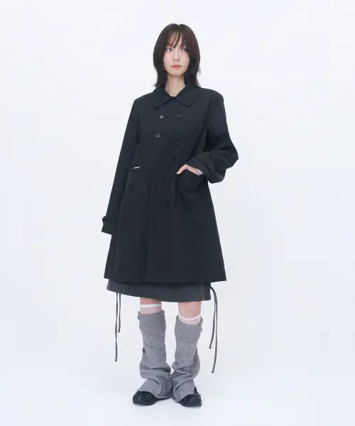 [MISEKI SEOUL] Double button pleats trench coat BLACK
