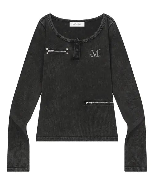 [MUCENT] ZETIC PIGMENT SIDE SLIT ZIP LONG SLEEVE T / 제틱 피그먼트 사이드 슬릿 지퍼 긴팔 티
