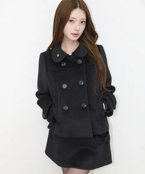 [ILLIGO] BOW BUTTON SHORT COAT BLACK / 보우 버튼 숏 코트 블랙
