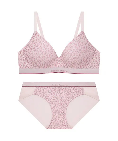 [CODES COMBINE INNERWEAR] Pink Leopard Fusing No-Wire Hipster Panty Homewear Set / 핑크 레오파드 퓨징 노와이어 햄팬티 세트