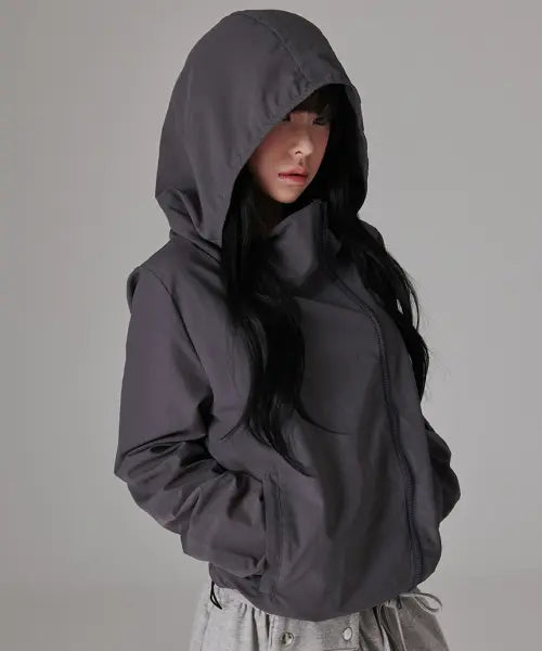 [ESCAPEFROM] ESCF Logo-Accent High-Neck Windbreaker Charcoal / ESCF 로고 포인트 하이넥 윈드 브레이커 차콜
