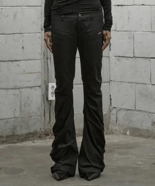 [ROCKCAKE] Zip Pocket Shirring Pants - Black