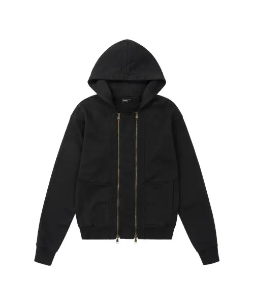 [AAKAM] Double Zippered Zip-Up Hoodie (Black)