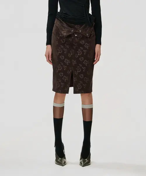 [KIMZISU] Foldover Rose Skirt_BROWN