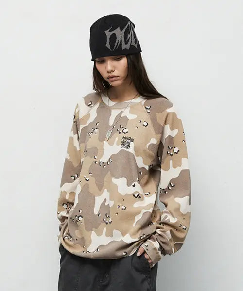[MAHAGRID] SLASH LOGO WAFFLE LONG SLEEVE[CAMO] / [철님보석함 컬래버] SLASH LOGO WAFFLE LONG SLEEVE[CAMO]