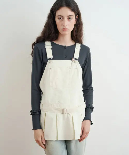 [SINOON] Pleats Mini Overall (Cream)