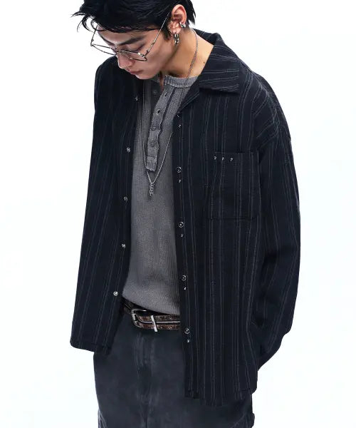 [RSSC] WESTERN SNAP STRIPE SHIRT - BLACK
