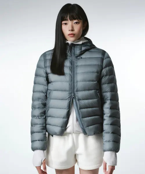 [MUSINSA STANDARD WOMAN] City Leisure Women's Sheer Hooded Light Down Jacket [Peacock Blue] / [시티 레저] 우먼즈 시어 후디드 라이트 다운 재킷 [피콕 블루]