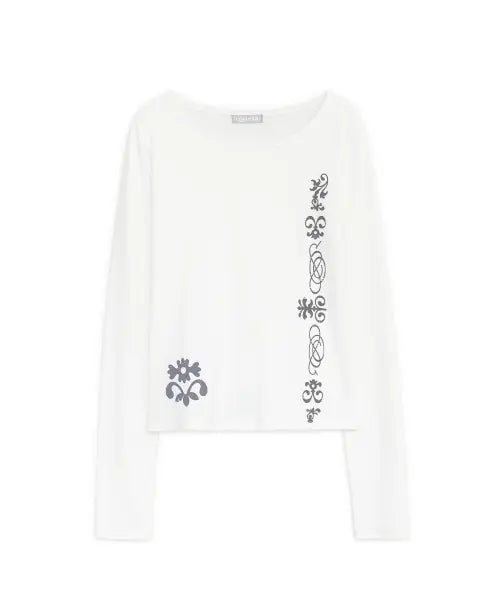 [HUG YOUR SKIN] Tribal print long sleeve T (White) / 트라이벌 프린트 롱 슬리브 티 (화이트)
