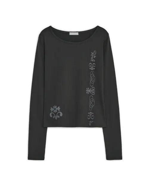 [HUG YOUR SKIN] Tribal print long sleeve T (Charcoal) / 트라이벌 프린트 롱 슬리브 티 (차콜)