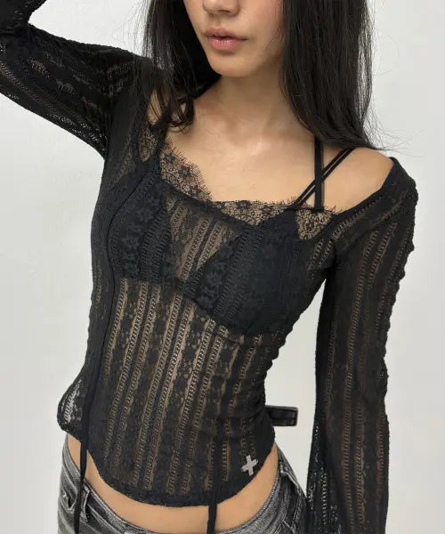 [2000ARCHIVES] LACE LAYERED TOP (BLACK)