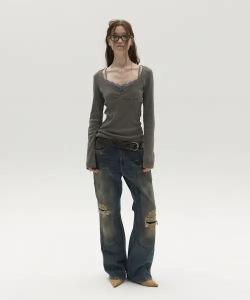 [LCDC™] LACE-DETAILED SLEEVELESS TOP (GREY)