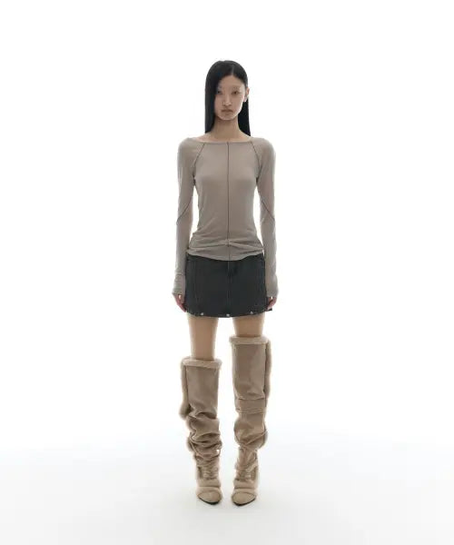 [OJOS] Strap Flatseam Long Sleeve Top / Grey