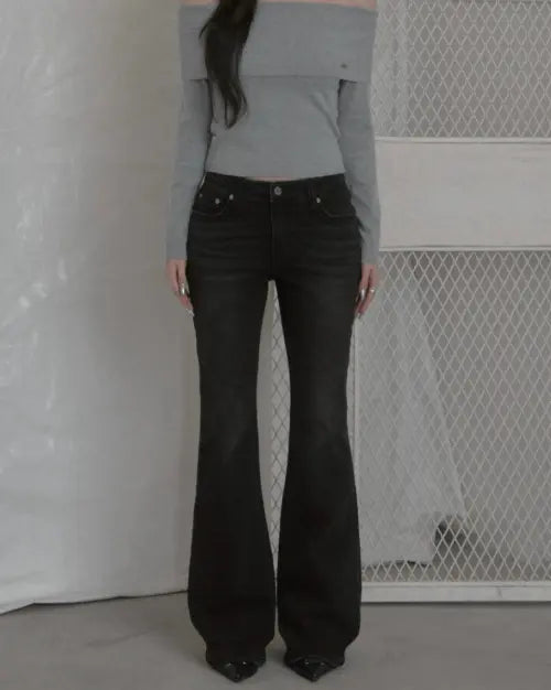 [KHAKIPOINT] Cutline Bootcut Jeans (black)