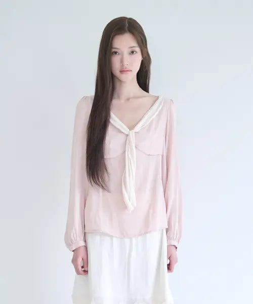 [NOT YOUR ROSE] Scarf neck blouse (Pink) / 스카프 넥 블라우스 (핑크)