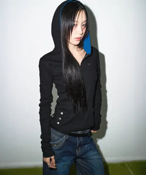 [SOHUL] Skin Belt Half Hood Zip (Blue Black) / Skin Belt Half Hood Zip (블루 블랙)