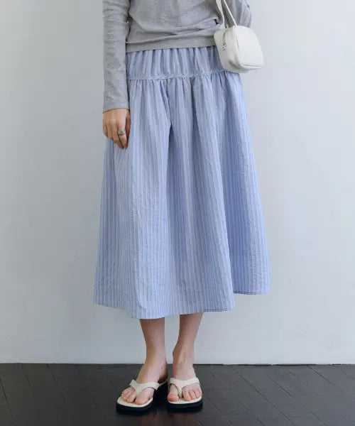 [URAGO] Stripe shirring button skirt