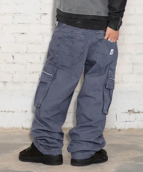 [XTONZ] XP344 Stack Loose Fit Washed Cotton Cargo Pants (NAVY) / XP344 스택 루즈핏 워싱 코튼 카고 팬츠 (NAVY)