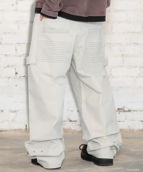 [XTONZ] XP343 Multi Stitch Washed Cotton Wide Work Pants (Oatmeal) / XP343 멀티 스티치 워싱 코튼 와이드 워크 팬츠 (OATMEAL)