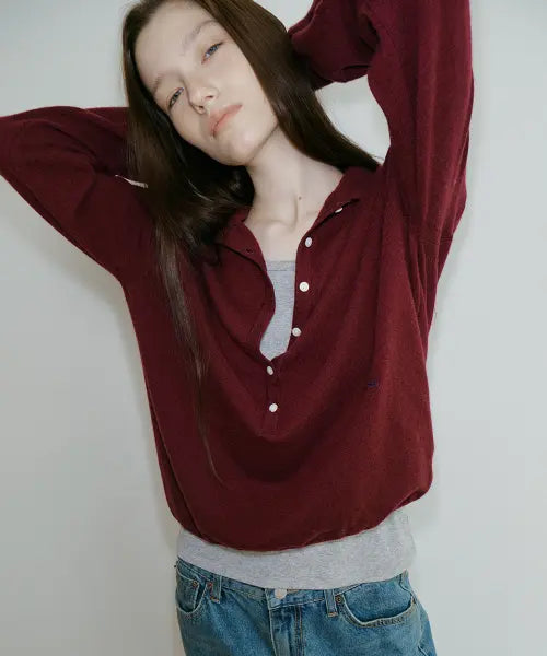 [FRIVER07] Button collar pk knit [FRFA05NT01]_Wine