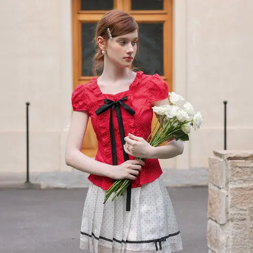 [CEST MOIDEW] Cest_Red polka dot ruffle blouse
