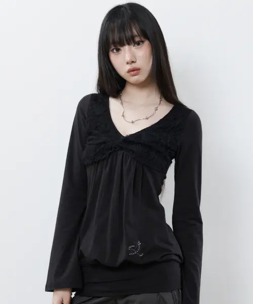 [LUVISTRUE] RL BALLOON SHIRRING TOP(BLACK)