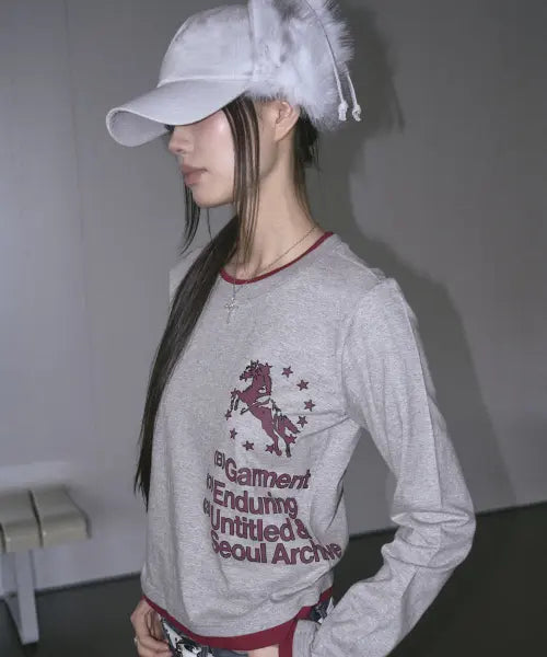 [UNTITLED SEOUL] UNICORN TYPHO LAYERED LONG SLEEVE GRAY / 유니콘 타이포 레이어드 롱슬리브 그레이