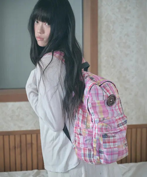 [KIIBI] Vintage Patchwork Backpack - Pink / vintage patchwork backpack pink
