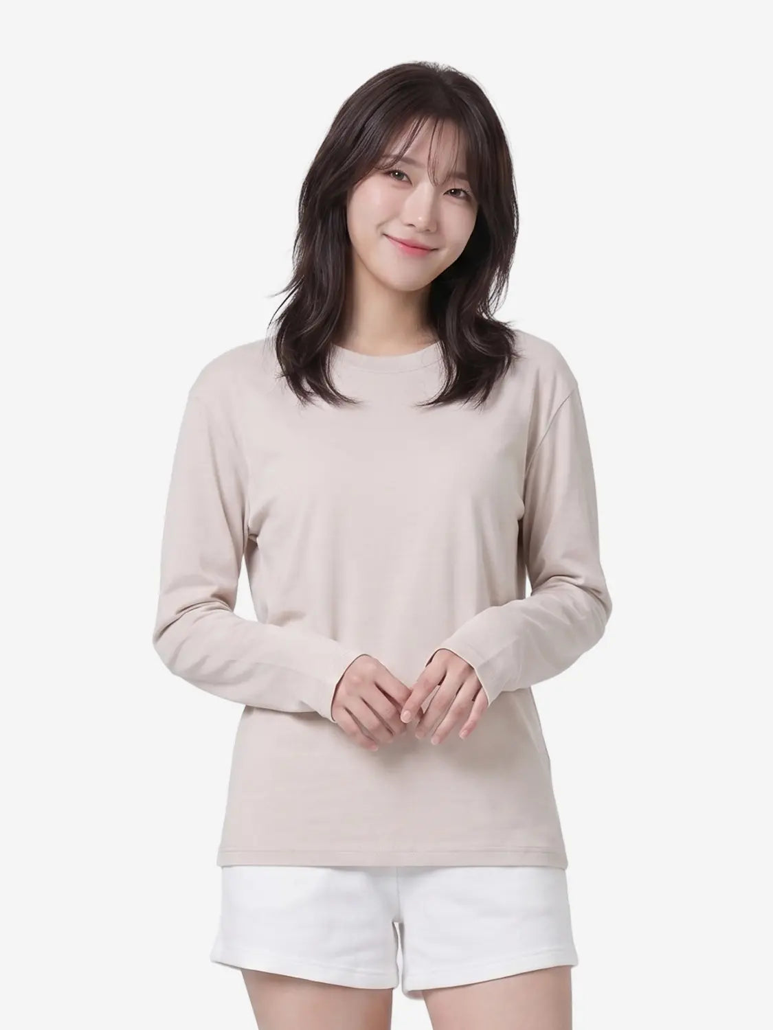 [DAISO] Long Sleeve Cotton Blend T-Shirt XL Beige / 긴팔 면 혼방 티셔츠 XL 베이지