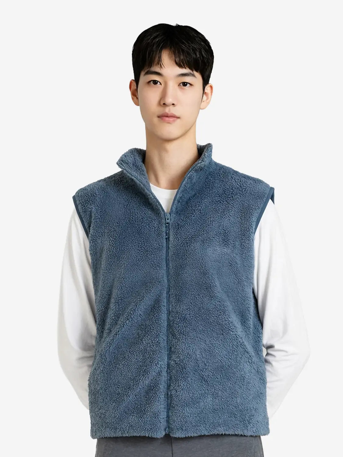 [DAISO] Fluffy Zip-Up Vest Fleece XL Blue / 플러피 집업 조끼 플리스 XL 블루