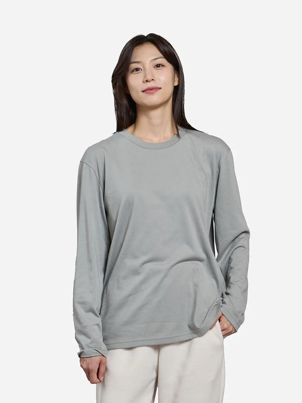 [DAISO] Long Sleeve Cotton Blend T-Shirt M Khaki Gray / 긴팔 면 혼방 티셔츠 M 카키그레이