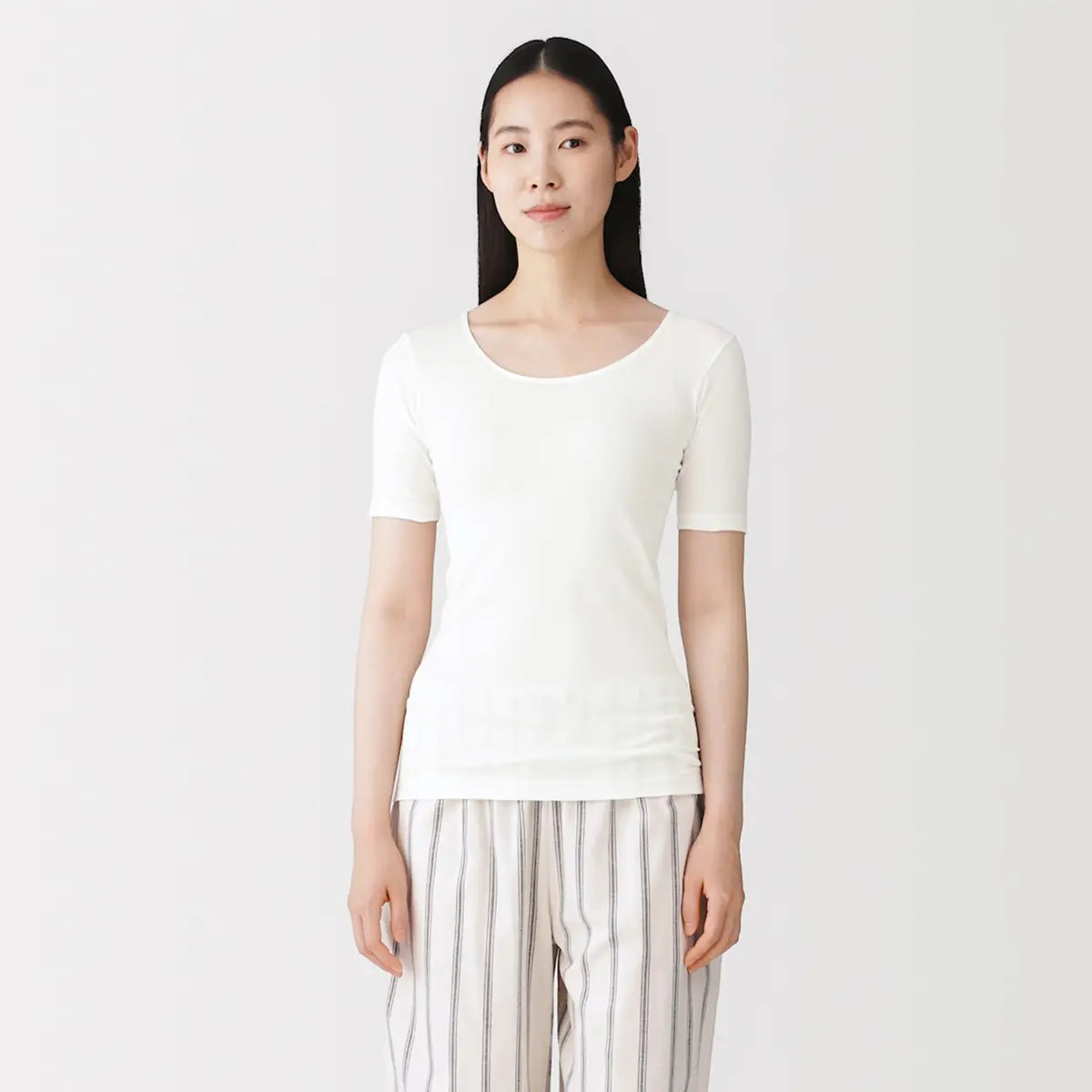 [MUJI] Women's Warm Cotton Short-Sleeve T-Shirt / 여성 따뜻한 면 반소매 티셔츠