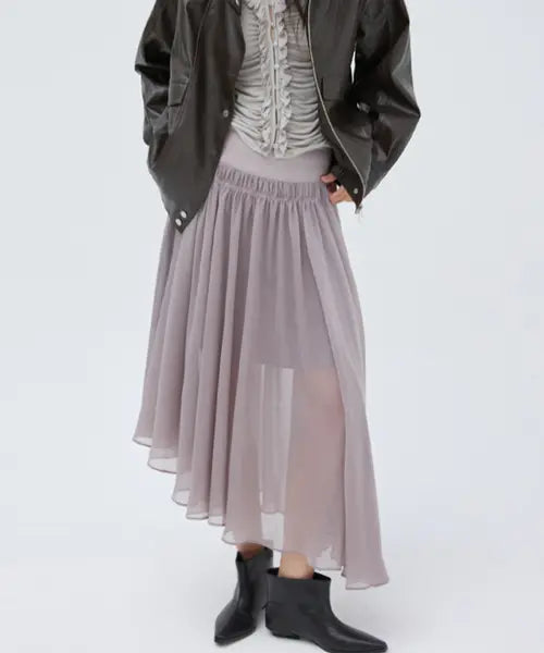 [MICHIKO LONDON KOSHINO] Asymmetric Chiffon Skirt Ash grey / 언밸런스 쉬폰 스커트 애쉬 그레이