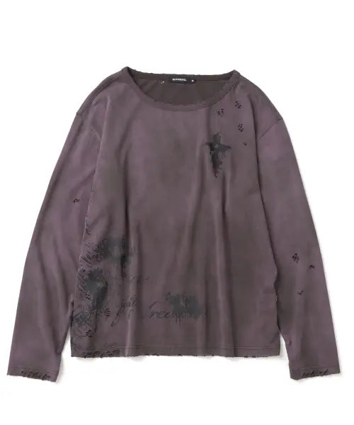 [NOT4NERD] Raw Distressed Dirty Washed U-Neck Long Sleeve - Purple
