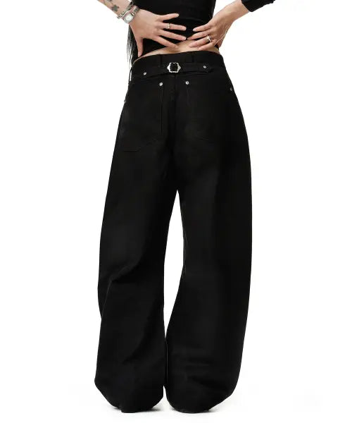 [DECET WOMEN] Cinchback Barrel Wide Leg Pants / Cinchback Barrel Wide Leg Pants DCWPT022BLACK