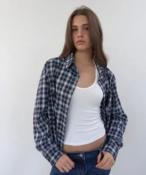 [ASURA] CLASSIC CHECK SHIRT (SLIM-NAVY)