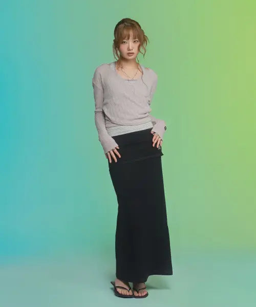 [ASON] DEWY LONG SKIRT / BLACK