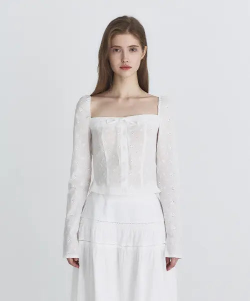 [NOT YOUR ROSE] Ribbon square blouse (Ivory) / 리본 스퀘어 블라우스 (아이보리)