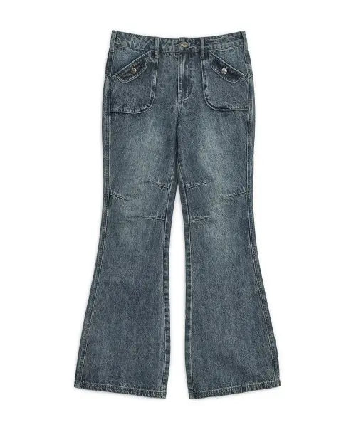 [HUG YOUR SKIN] Vintage washed boots-cut denim pants (Blue) / 빈티지 워시드 부츠컷 데님 팬츠 (블루)