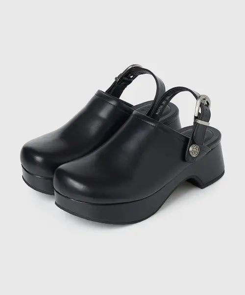 [KISSA] Roundy Buckle Clogs Black / 라운디 버클 클로그 블랙 M601306