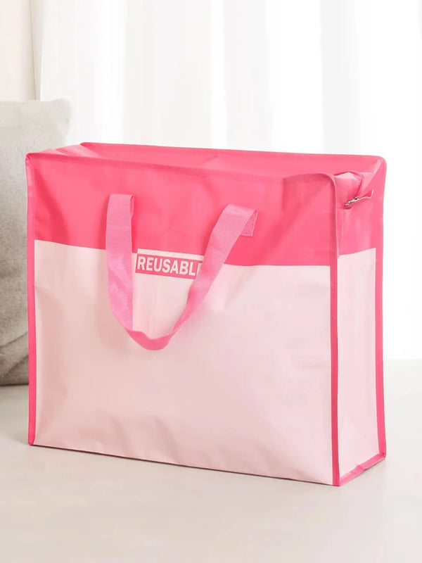 [DAISO] Simple Zippered Horizontal Trapezoid Tote Bag M / 심플 지퍼형 가로 타포린 백 M