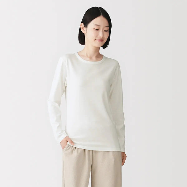 [MUJI] Women's Warm Cotton Crewneck Long-Sleeve T-Shirt / 여성 따뜻한 면 두꺼운 크루넥 긴소매 티셔츠