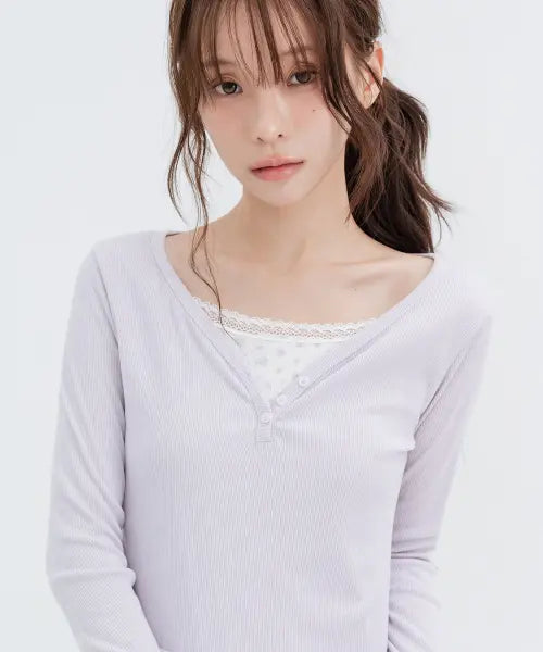 [HIGH SCHOOL DISCO] Layered Flower Long Sleeve_Lavender / 레이어드 플라워 롱슬리브_라벤더