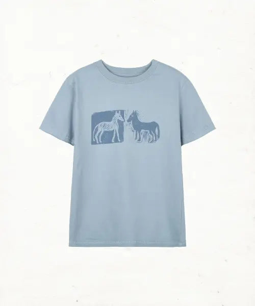 [DANDEL] DD two horse stitch tee (SKY BLUE)