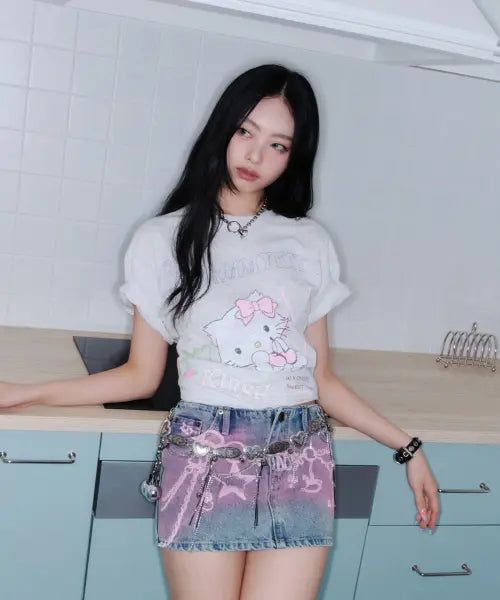 [KIRSH] KIRSH X CHARMMYKITTY LOOSE-FIT T-SHIRT / 키르시 X 챠미키티 루즈핏 티셔츠 [멜란지 그레이]