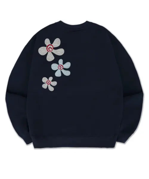 [AMBLER] Love Bloom Sweatshirt AMM1410 (Navy) / Love Bloom 자수 맨투맨 티셔츠 AMM1410 (네이비)